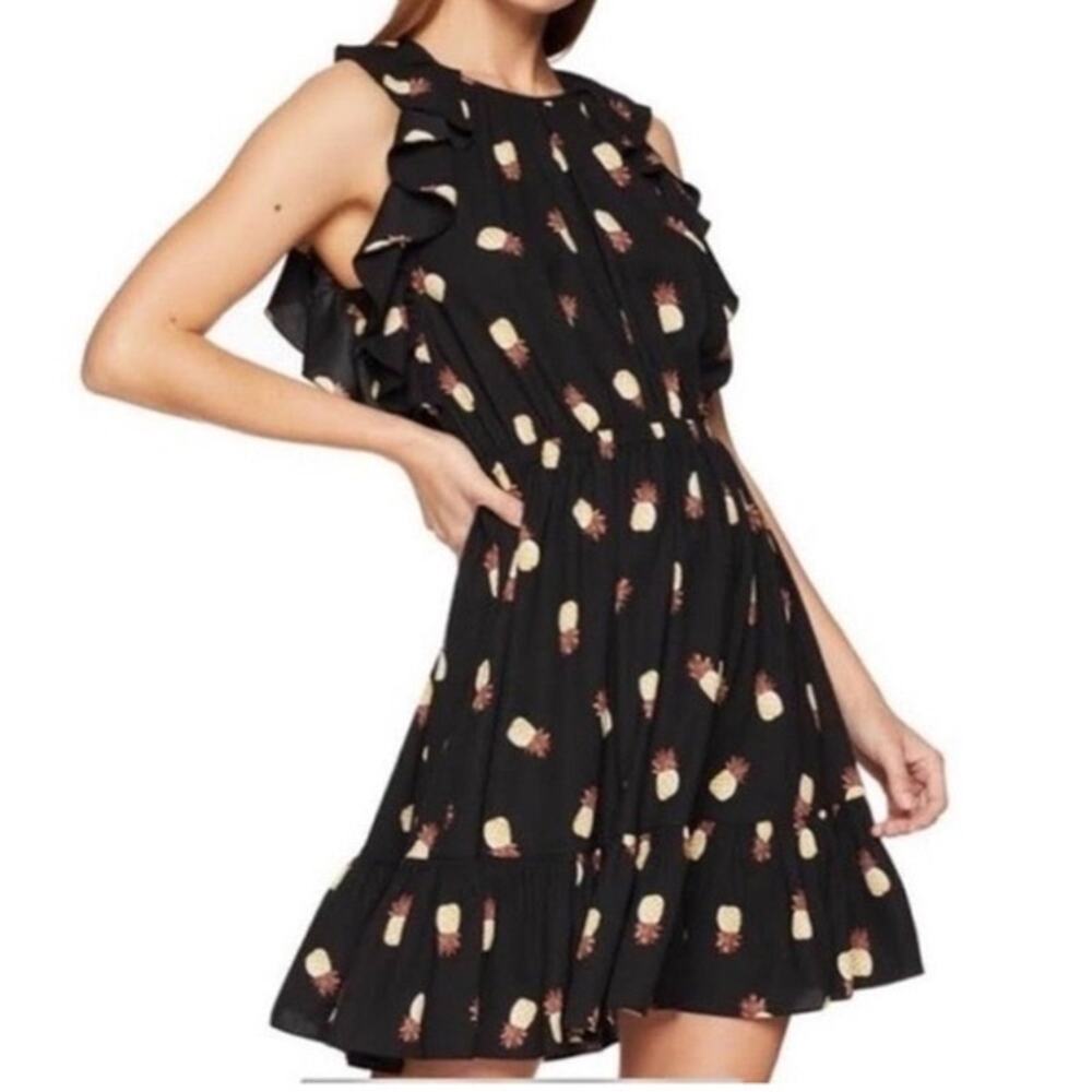 Kate Spade New York Pineapple Ruffle Dress  Cream/Black Sz Large